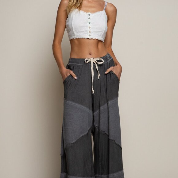 POL Pants - PP28 POL Black BETTY gray loose knit culotte pants featuring ribbed fabrication